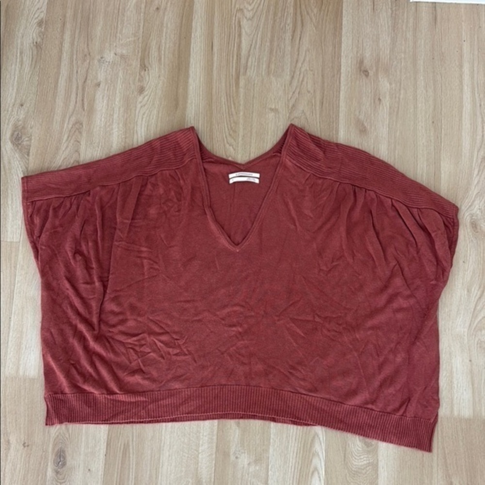 By Anthropologie Rust V-Neck Blouse